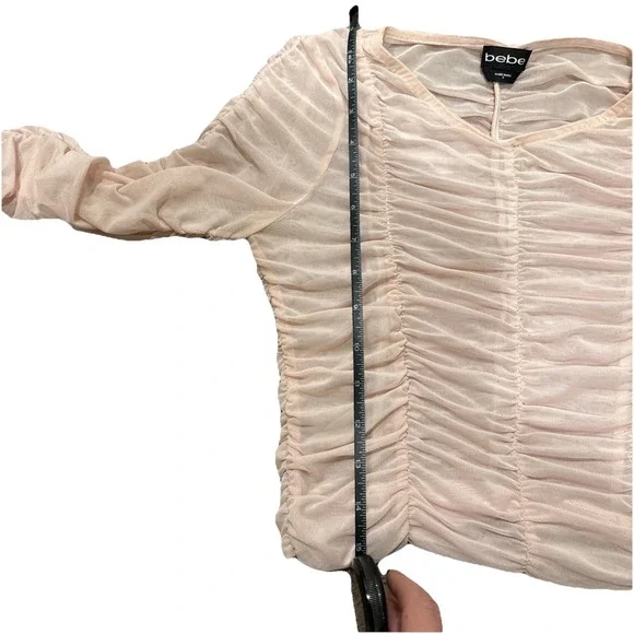 Y2K BEBE Top Size Small Pink Lace Sheer Stretch Coquette Dainty Fairygoth - Picture 5 of 5